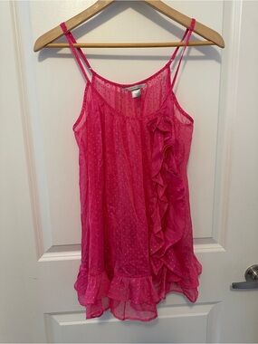Victoria's Secret Hot Pink Sheer Ruffle chemise slip. Like new.